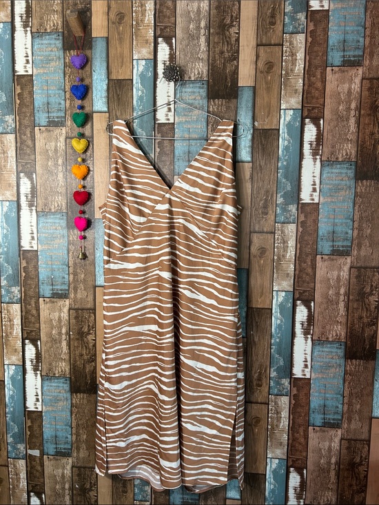 a new day Dresses & Skirts - a new day Tan and White Zebra-Stripe V-Neck Summer Dress